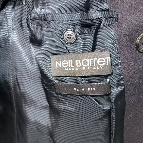 Neil Barrett Mens Coat Size 48 Blue Slim Fit Knit Sleeve And Back Pea Casual - Picture 6 of 12